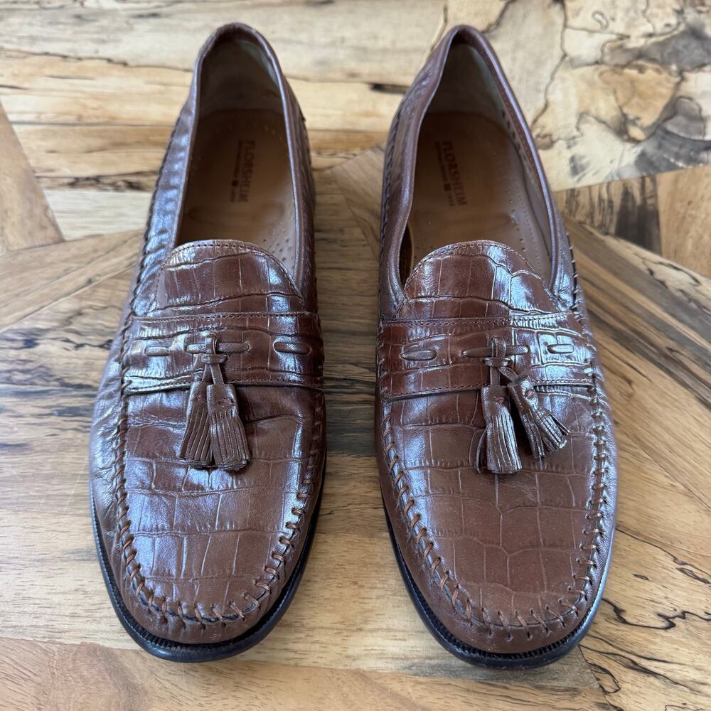 Florsheim Pisa 18469 Cognac Brown Croc Leather Tassel Loafer Dress Shoes Mens 10